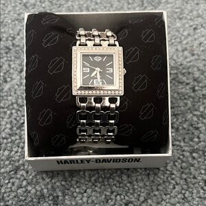 Harley-Davidson Silver Bracelet Watch with Black Face